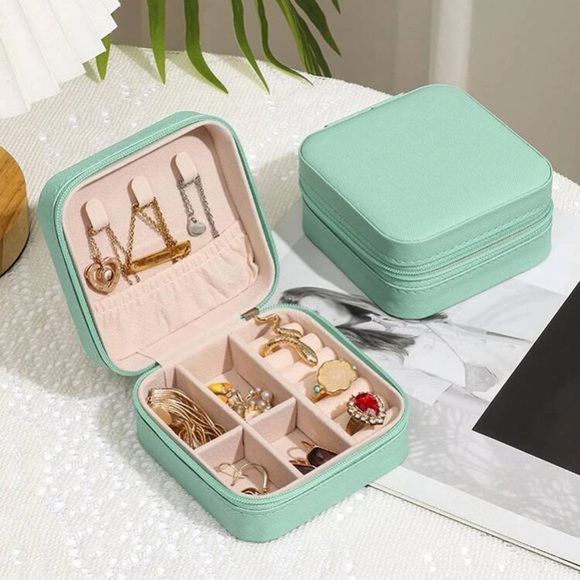 Jewelry - Zippered Jewelry Box Travel Storage Emerald Green, Dusty Pink, Black, Teal